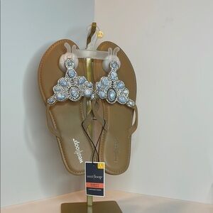 West Loop Tan and Silver Sandals with Jewel Embellishments